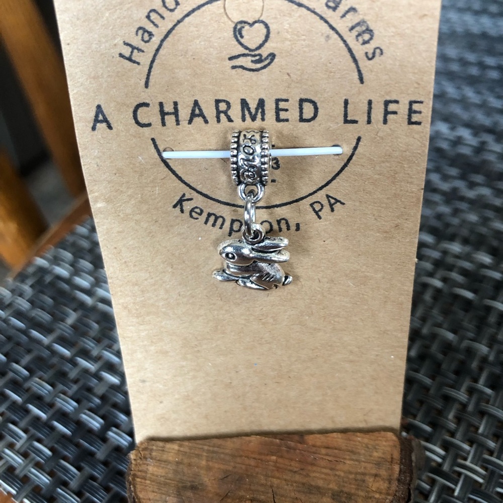 NWT, Handmade by A Charmed Life. Silver Bunny & Bail